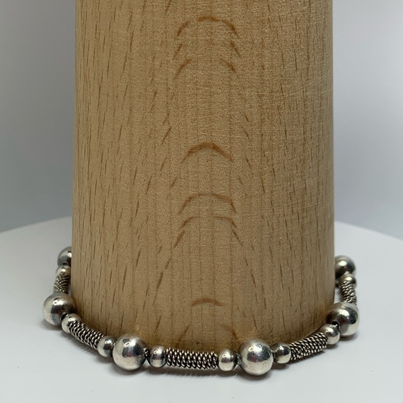 Vintage Sterling Silver Bead & Wire Tube Bracelet w/Bead Accent Charm - 7-3/4” - Picture 3 of 15